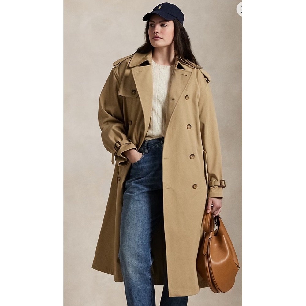 VTG Ralph Lauren Trench Coat Womens XL Double Breasted Belt Old Money Prep Italy